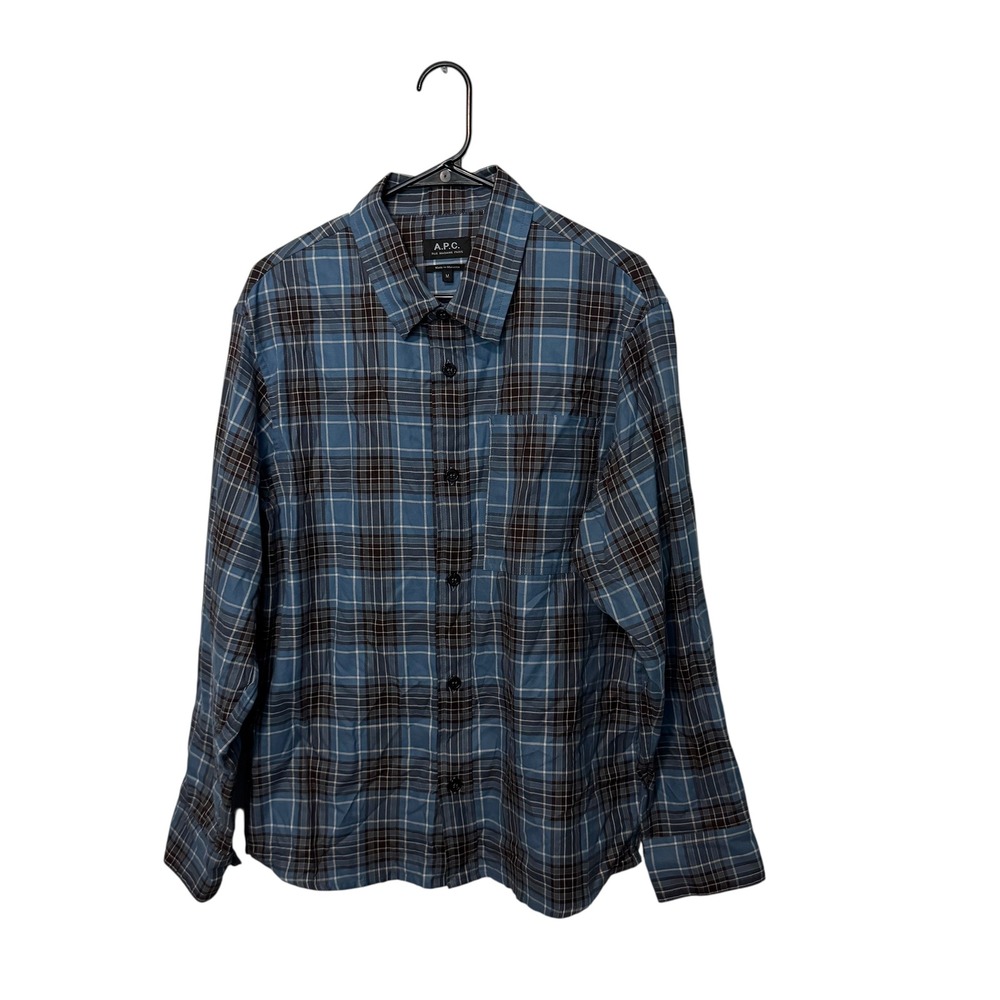 A.P.C. Shirt Mens Medium Blue Brown Plaid Surchemise Graham Lightweight Flannel